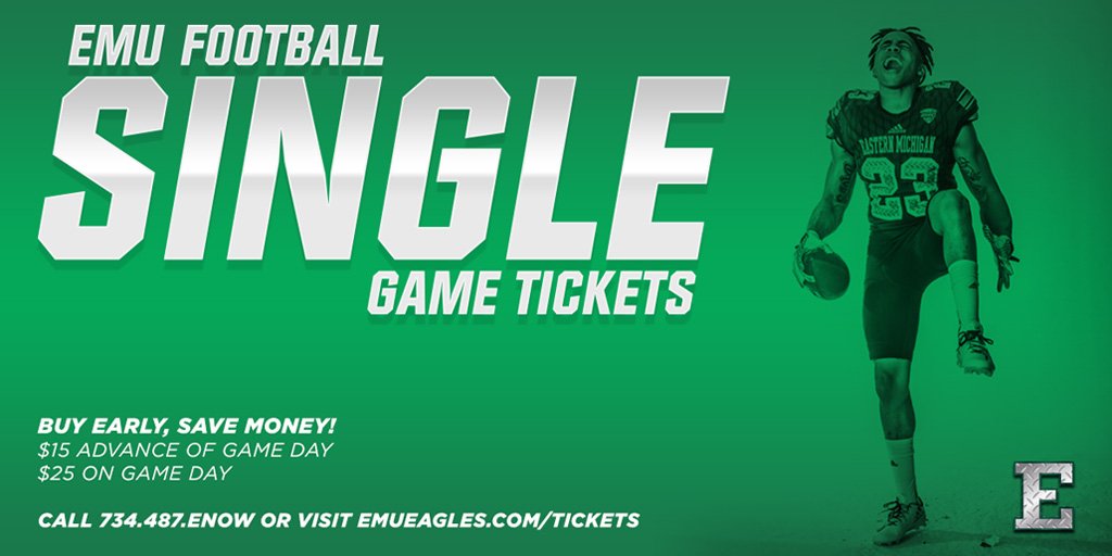 EMUAthletics's tweet photo. Buy early, save $$$. Why wait? Get those tickets BEFORE game day! #EMUEagles #EMUFB #EarlyisBetter https://t.co/ozWh8McsFv