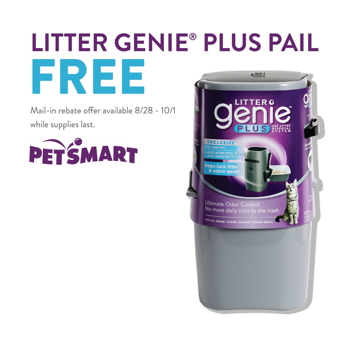littergenie's tweet photo. Starting today get a #FREE #LitterGenie Pail at a participating @PetSmart  #MailInRebate offer valid 8/28-10/1 #WhileSuppliesLast #free https://t.co/LywFMcWUzj