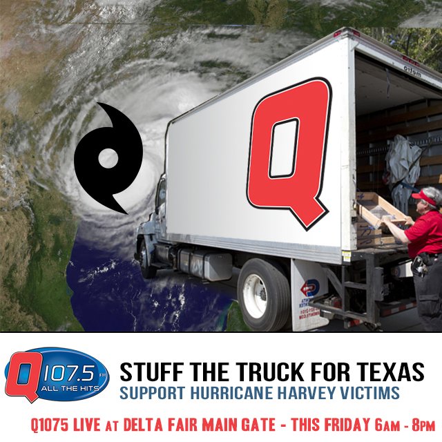 FlinnRadioTV's tweet photo. @memphisdaily Q1075 Stuff The Truck For Texas this Friday LIVE with Nugget &amp; Liz @DeltaFair https://t.co/K6FJ6StszL https://t.co/KhxuEjdLRt