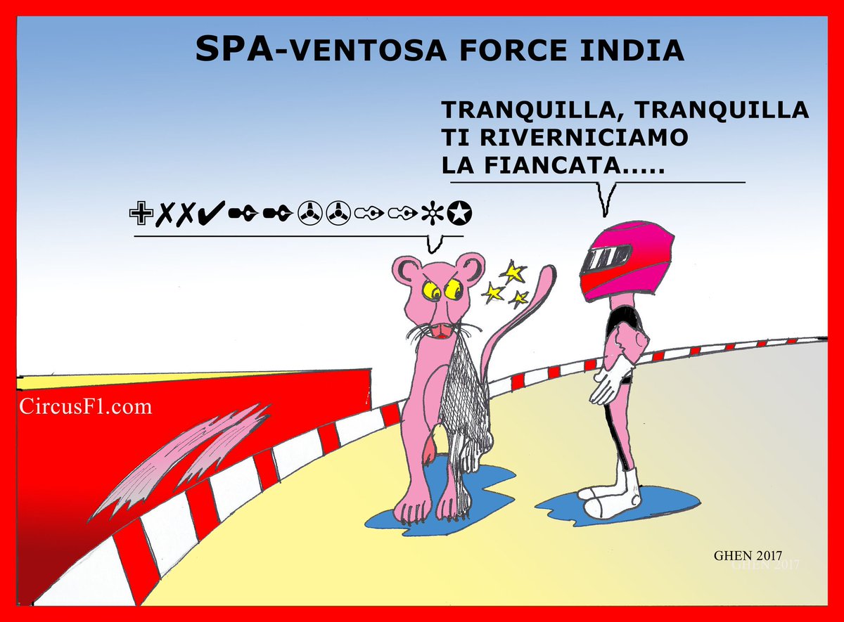 CircusFuno's tweet photo. #SPAventosa @ForceIndiaF1 #BelgianGP #DeSPAcitoGP #F1 #Ocon #Perez by @lucaghen https://t.co/zNO5mv2Fr4