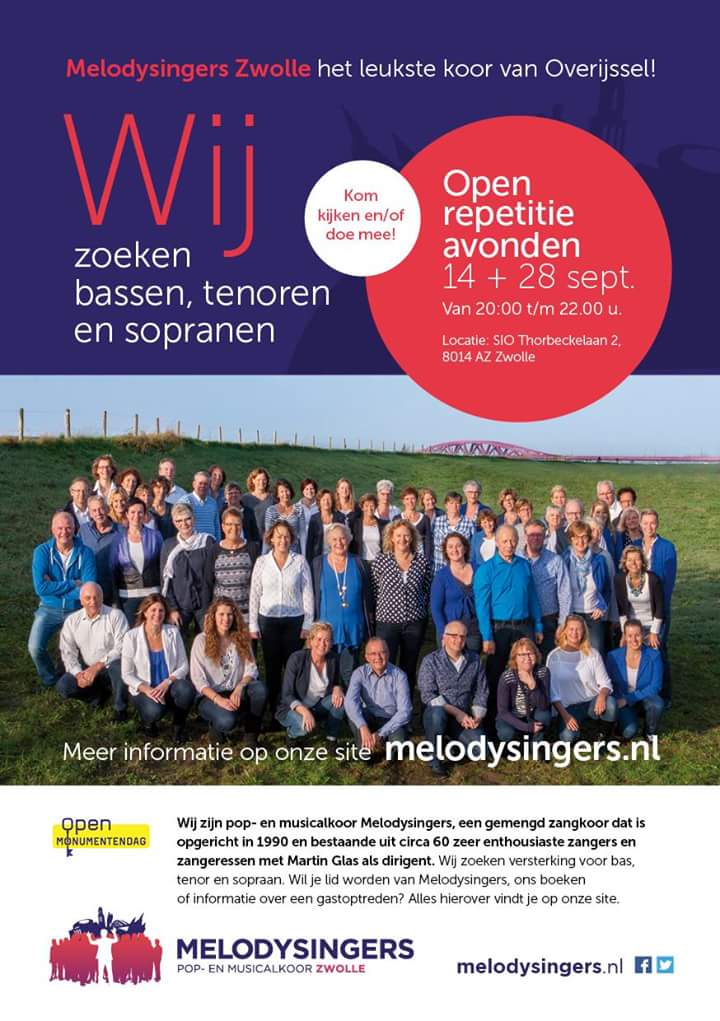 Wij zoeken bassen, tenoren en sopranen