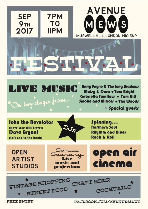 AvenueMewsN10's tweet photo. Avenue Mews Street Festival. 9 Sept 7-11pm. live music, vinyl djs cocktails, craft beer, street food and vintage shopping in Muswell Hill! https://t.co/aXRW289rMF