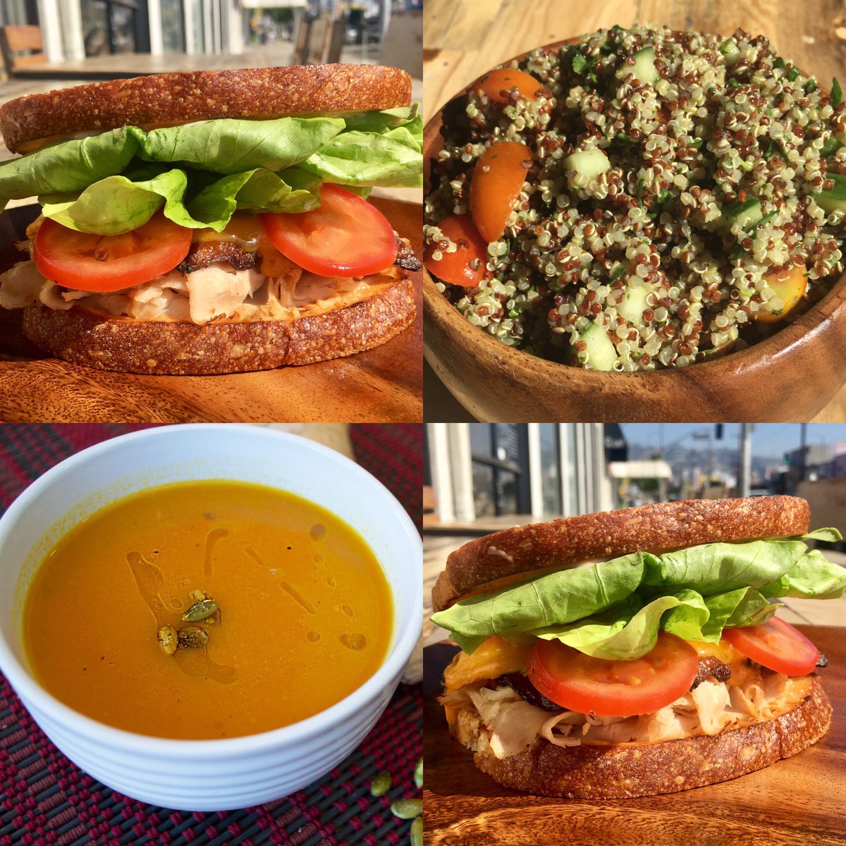 sodapopsla's tweet photo. Hey #LA! Check out The Barnyard #Special! Side is Green Goddess #Quinoa #salad, #soup is #Carrot #Ginger, #chips are White #Cheddar #Bacon! https://t.co/LofMVy540u