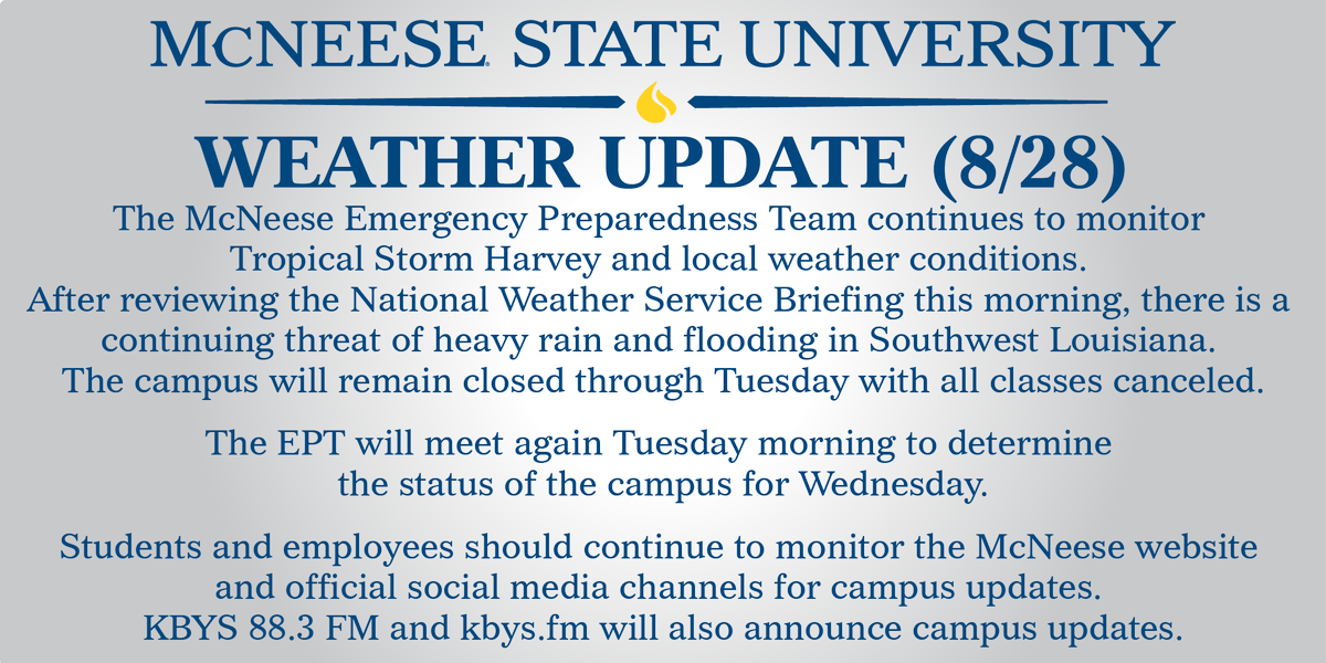 McNeese's tweet image. For more information on the storm monitor local media and visit nhc.noaa.gov