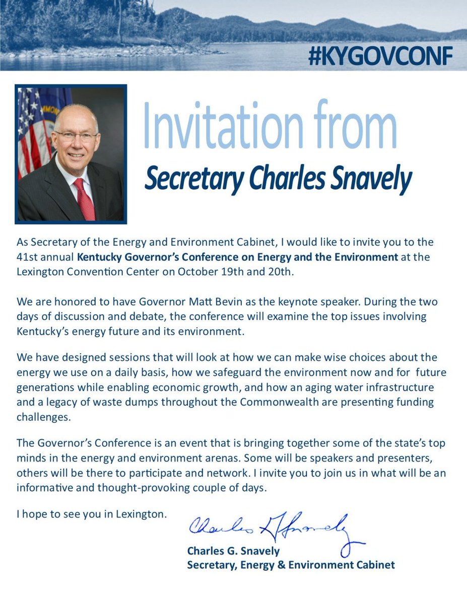 KYDEP's tweet photo. Sec. Snavely Issues Invitation to Governor’s Conference https://t.co/zF2TLo0XaD https://t.co/weRnc9ZeTt