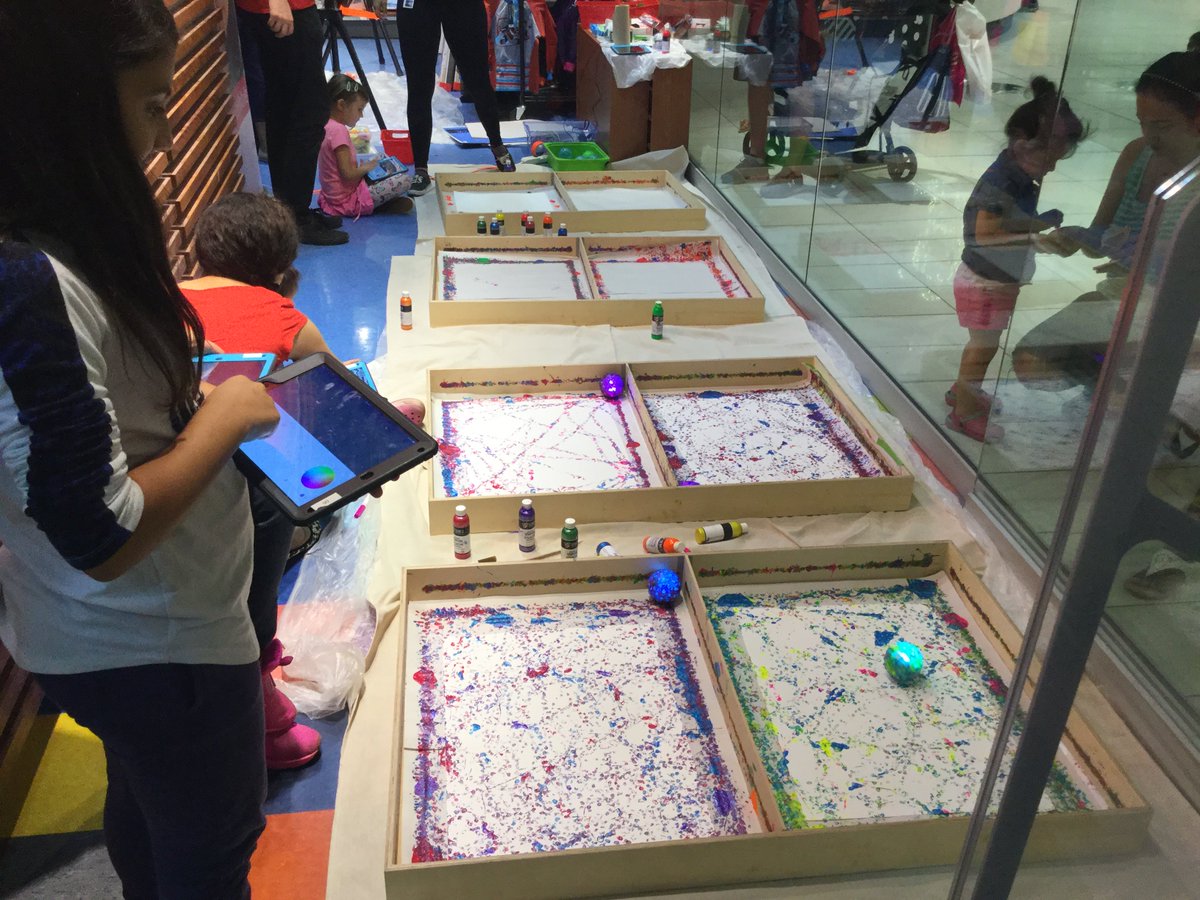 Corrie_Ingenium's tweet image. Some of the awesome results from Sphero Painting this weekend! @SciTechMuseum @DeSerres