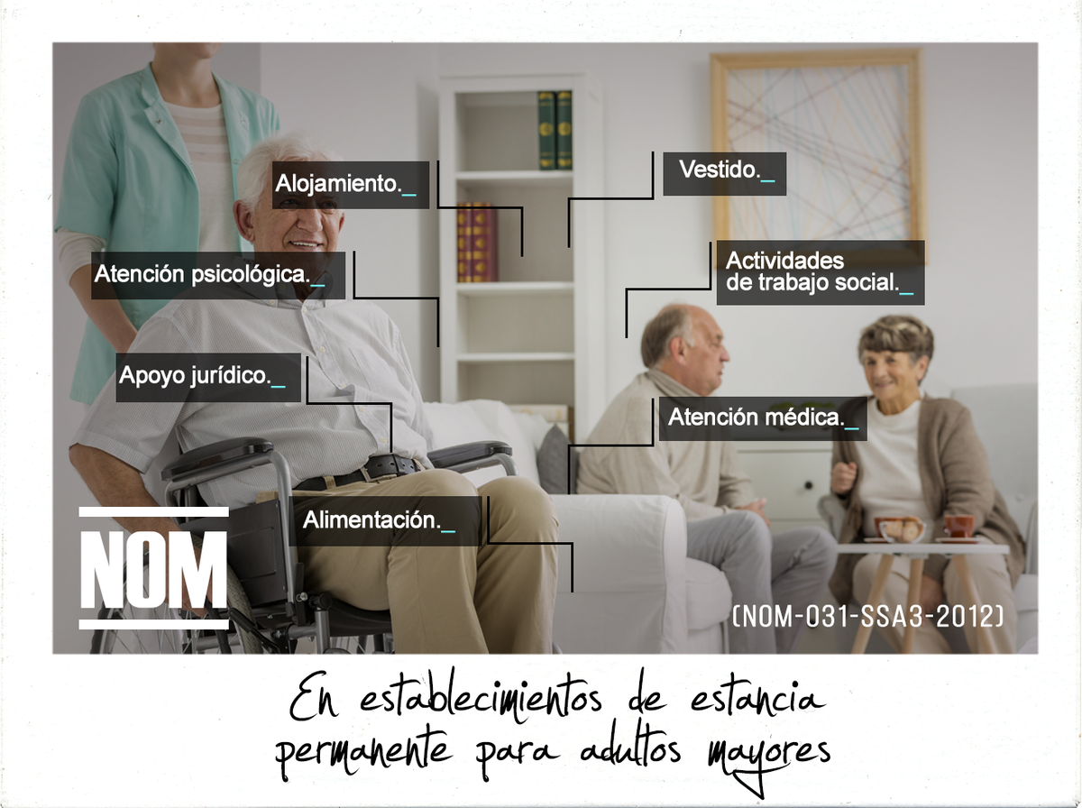 NOM_MX's tweet photo. Esta NOM, se encarga de vigilar que la asistencia social brinde el cuidado adecuado a los adultos mayores. https://t.co/eSRS21fXrl