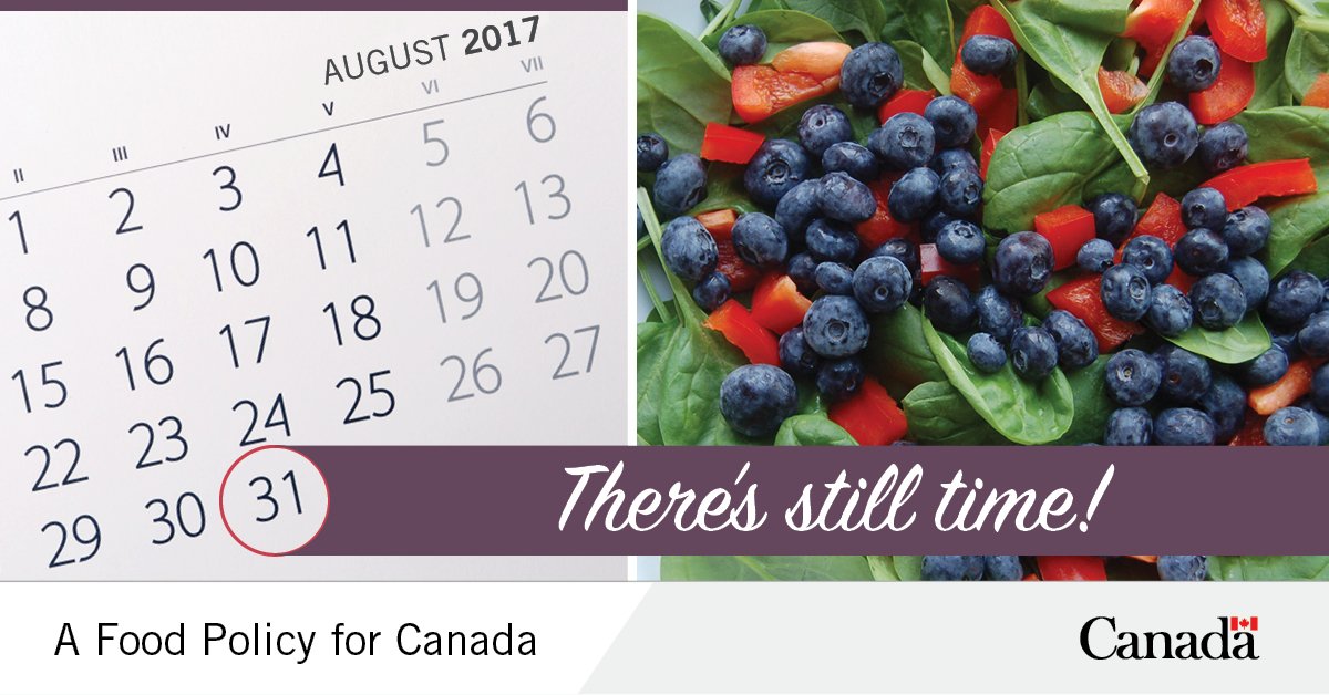 It's your last week to share your views on a #FoodPolicy4Canada. Don’t miss your chance! ow.ly/QXfj30eJ9eg