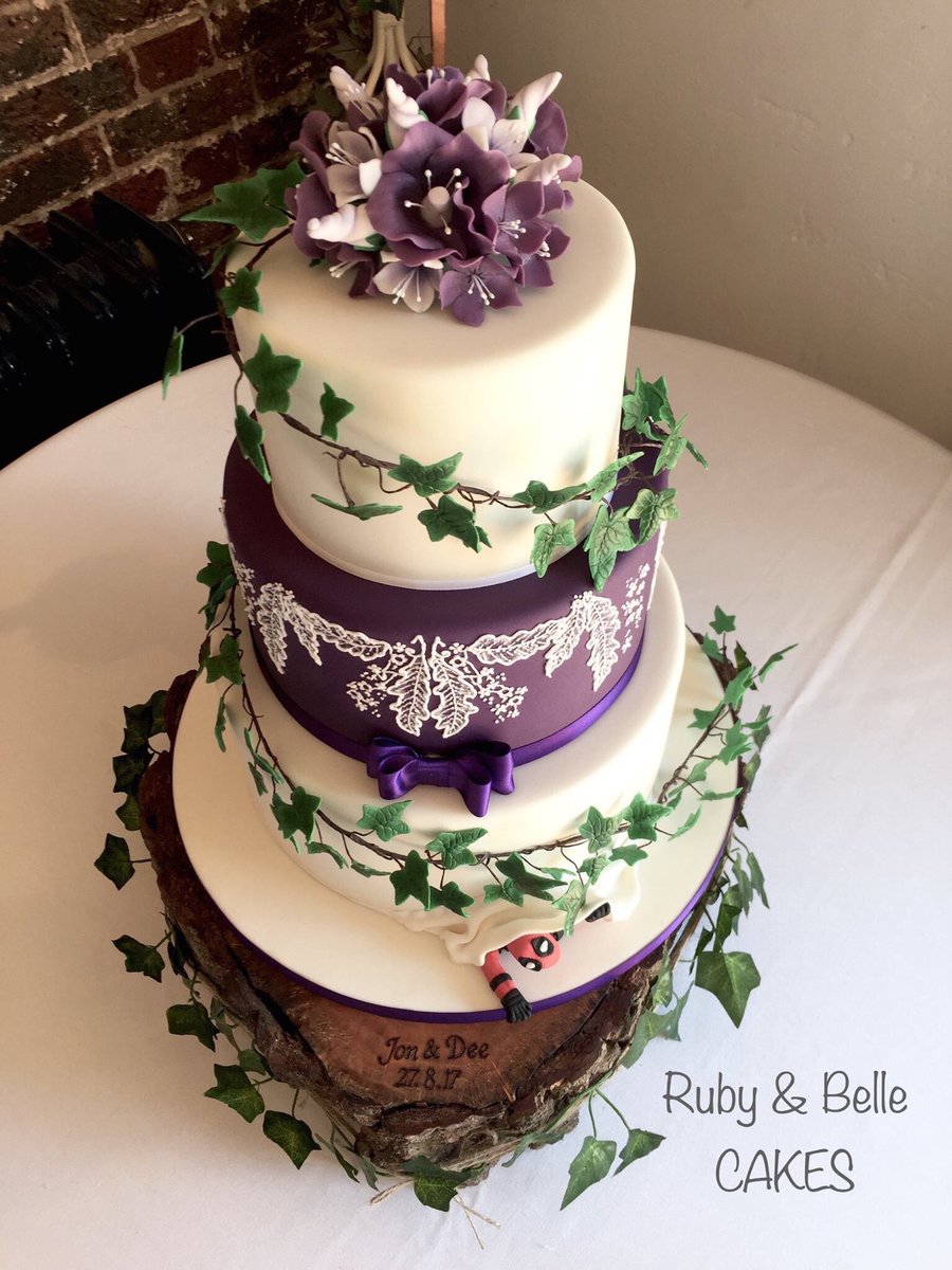CakesRuby's tweet image. Dee &amp;amp; Jon's wedding cake 💕 #wedding #weddingcake #bride  #purplewedding #deadpool #cakedesign #sussex #brighton #sugarart #sugarflowers
