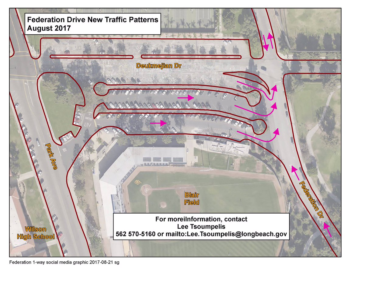 New one-way traffic pattern on Federation Drive in time for school year. Drive, bike &amp; walk safely! @suziepriceLB3 @LBSchools <a href="/WilsonBruins/">Wilson High School</a>