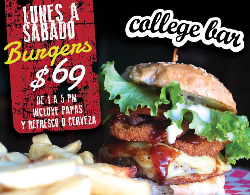 collegebarqro's tweet photo. Promo diaria! Burgers $69 https://t.co/B7AkefsndQ