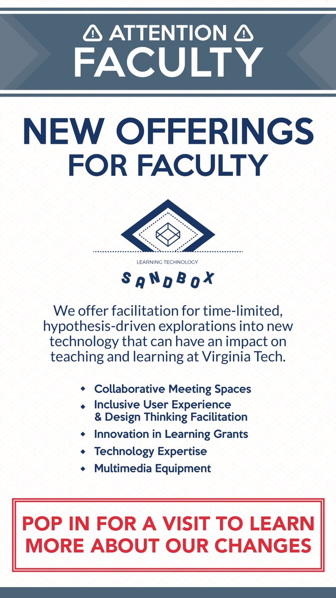 VTinnovation's tweet photo. To centralize student technology resources, computers &amp; equipment are now at Newman Library. Check out our new services for faculty below! https://t.co/0rkmfLXRUb