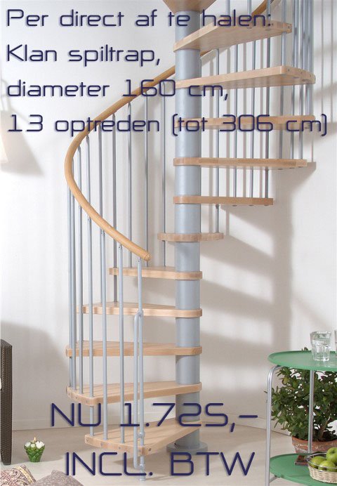 Direct af te halen: spiltrap met massief beuken treden, diameter 160 cm: gloednieuw en nog in kist! (Den Bosch)