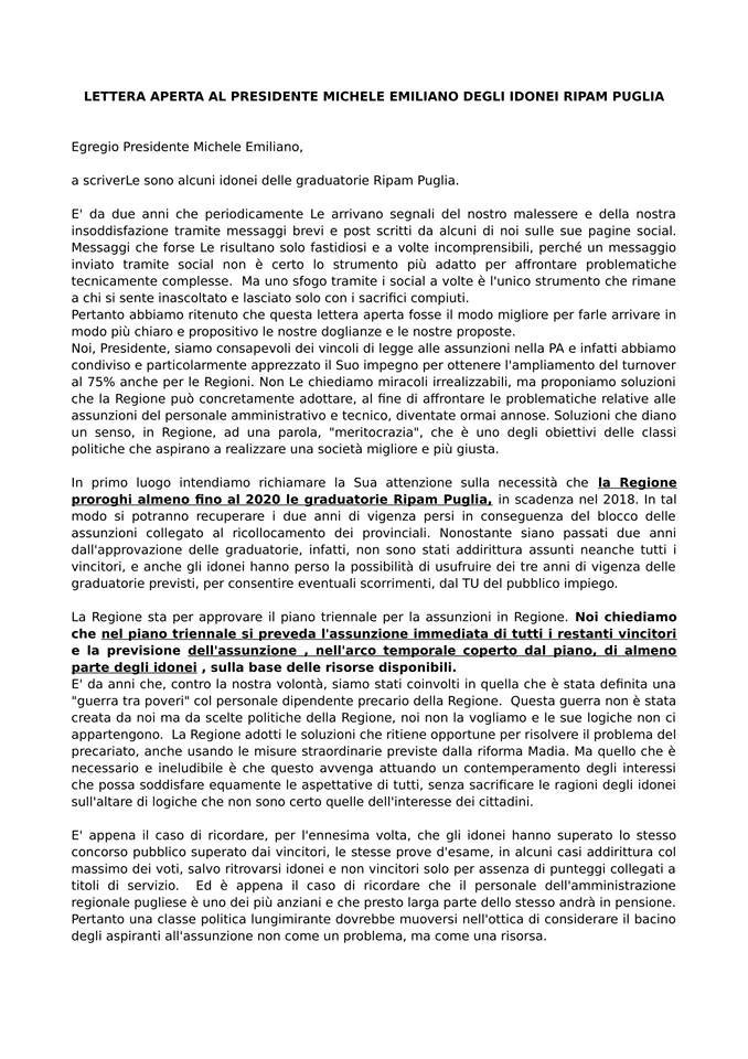 Matranga82's tweet photo. @AlfPisicchio @DamascelliD  @BorraccinoMino @Zullo_Ignazio Lettera di alcuni idonei #ripampuglia a Michele Emiliano https://t.co/m0YJayzE7W
