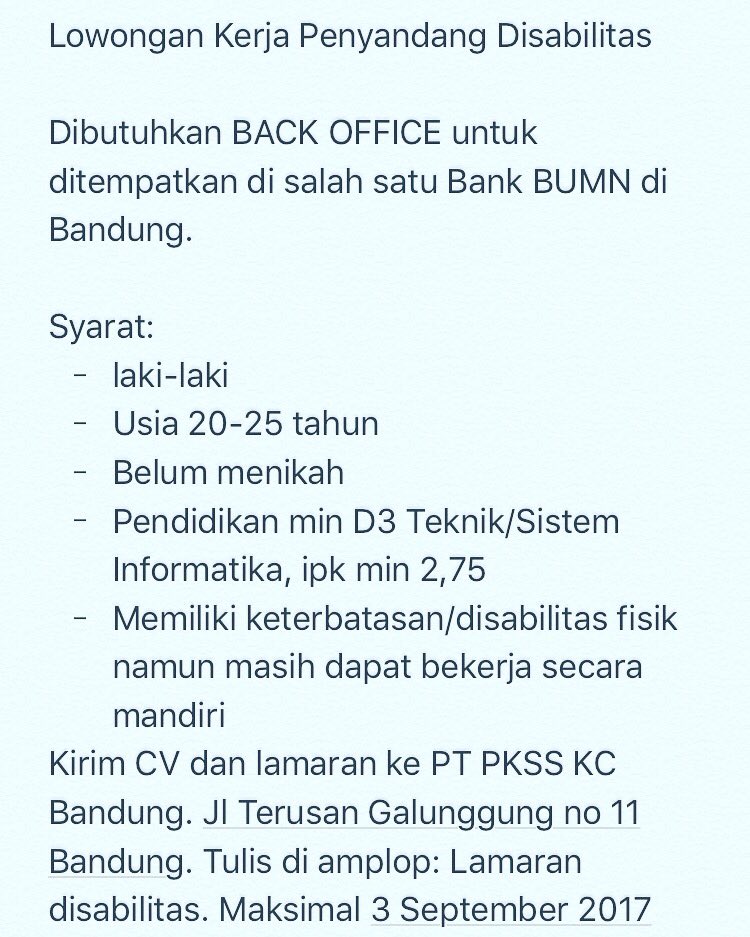 #loker #lowongan #lowongankerja #disabilitas #difabel #tunadaksa #disabilitasfisik