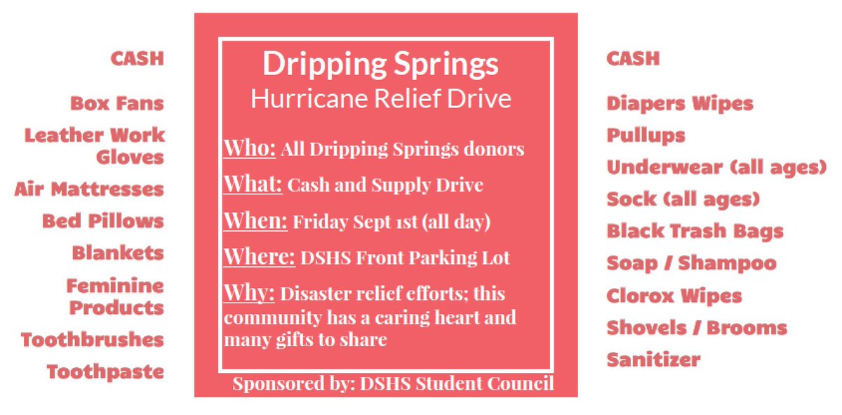 kellieraymond_3's tweet photo. Tiger Nation community wide Hurricane Harvey Relief effort lead by the DSHS Student Council https://t.co/BpXbbBB9DI