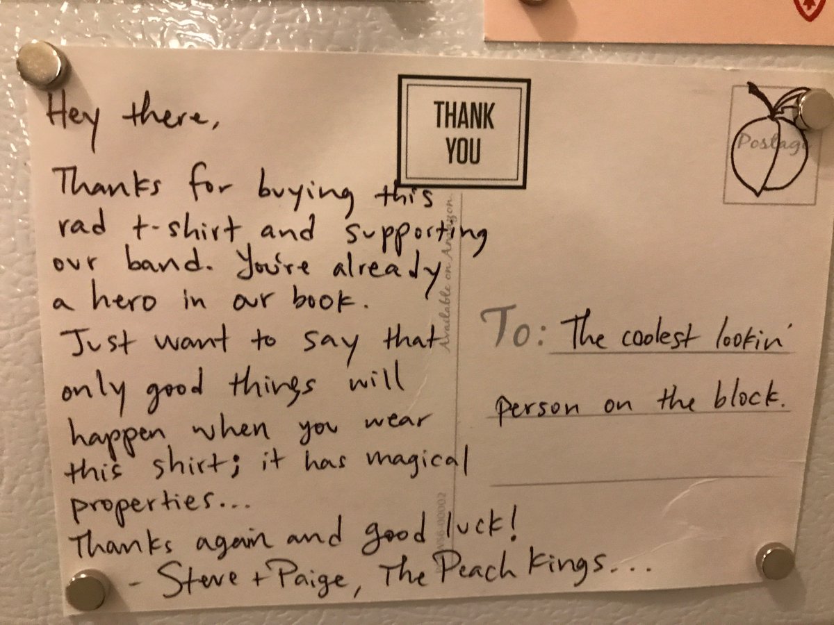 velvetcake's tweet photo. @thepeachkings Hadn't checked my mailbox in a while and forgot about the tshirt I ordered. This made my day. https://t.co/qPrLsx4mQw