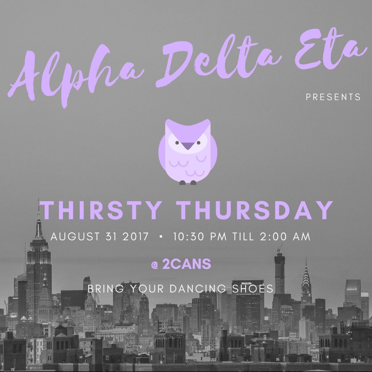 ADH_Oswego's tweet photo. Hope to see you all at 2Cans this Thursday night for a great night out to kick off the new semester! #thirstythursday #2cans #alphadeltaeta https://t.co/IxSnv2WkFZ