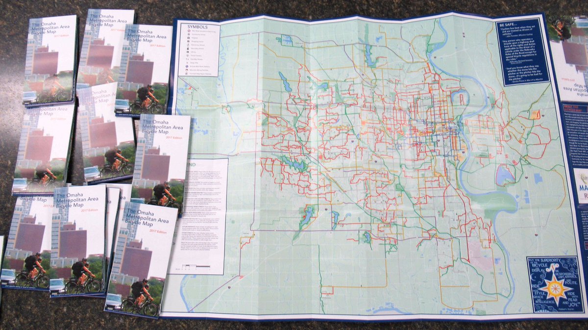 We have new FREE 2017 bicycling maps from Live Well Omaha in stock! They're 2-sided &amp; include bicycle-friendly roads, proposed trails,, etc.