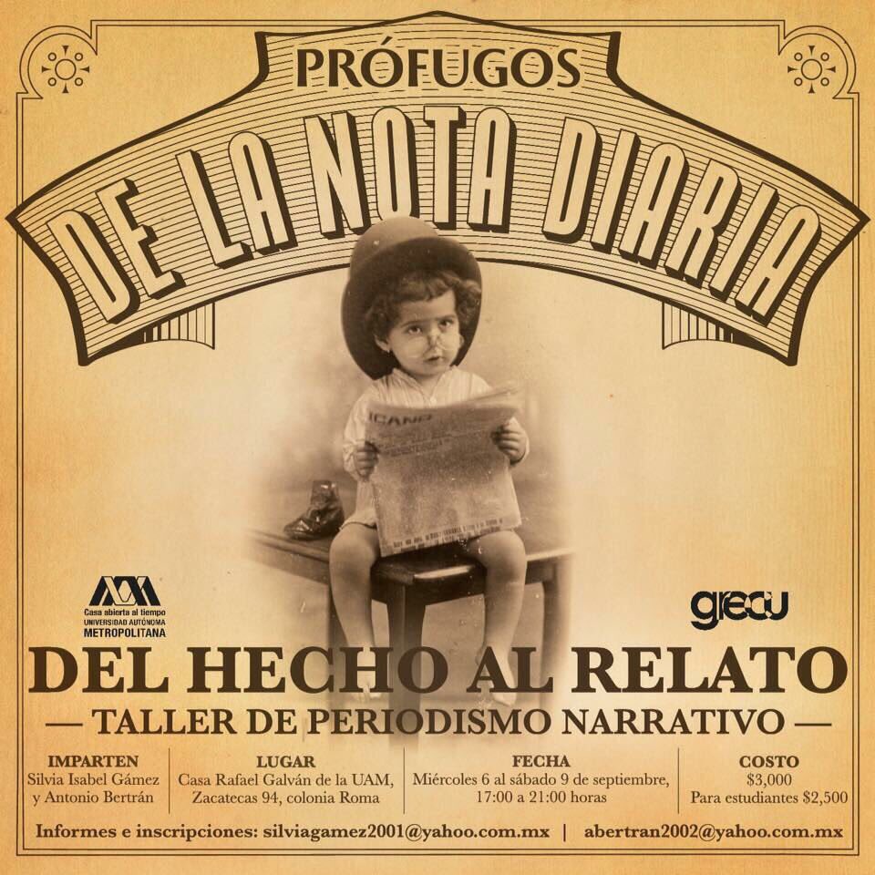 PerroLetrado's tweet photo. Taller de periodismo narrativo con los periodistas @AntonioBertranR y @SilviaIGamez 6-9 sept. @comunicacionUIA @ProgramaPrende @IBERO_mx https://t.co/lCVP8OvGgS