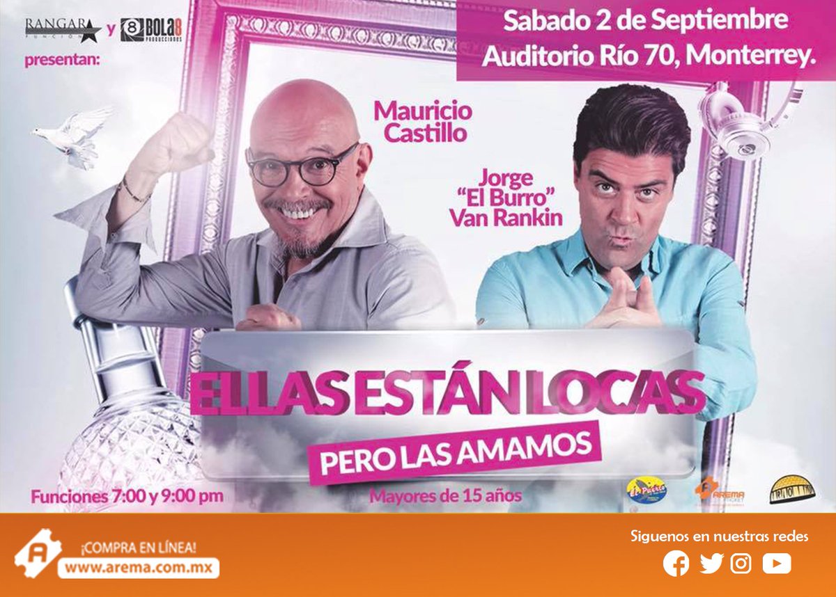 El 02 de septiembre en <a href="/AuditorioRio70/">Auditorio Río 70</a>  #EllasEstánLocasPeroLasAmamos 👏 <a href="/burrovan/">Jorge Van Rankin</a> <a href="/maucastilloa/">Mauricio Castillo</a> Busca tus boletos en goo.gl/8H8b39