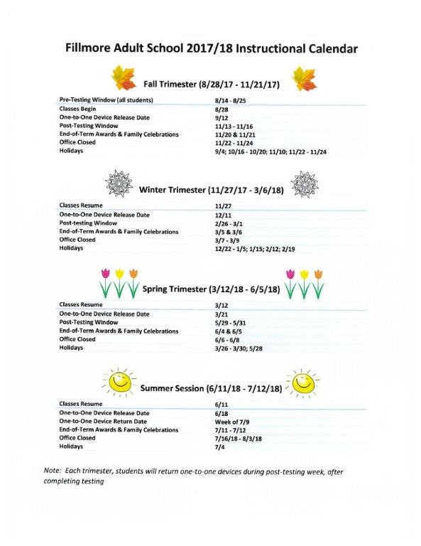 Fillmore Unified (@fillmoreusd) on Twitter photo The 2017-2018 Fillmore Adult School Course Schedule and Instructional Calendar are now available.  The Fillmore Adul The 2017-2018 Fillmore Adult School Course Schedule and Instructional Calendar are now available.  The Fillmore Adul