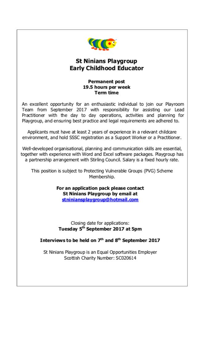 ** PLEASE SHARE** 
An interesting opportunity for an ECE to join our playroom team in September.