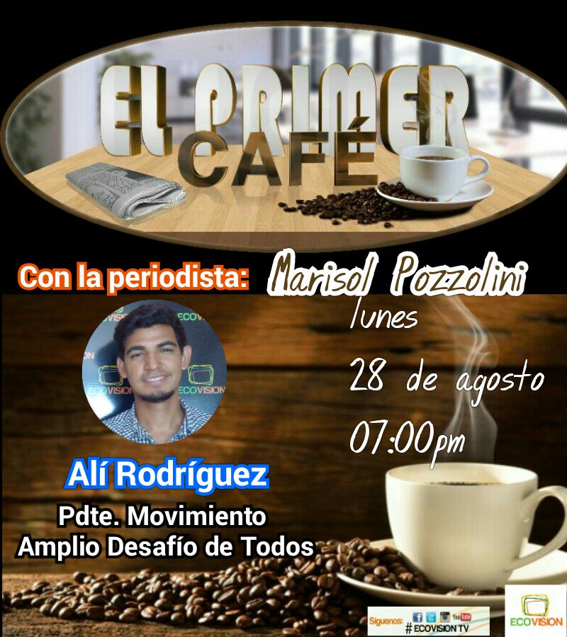 Hoy a la 7 pm  reposición entrevista de Marisol Pozzolini a Alí Rodríguez  EL PRIMER CAFÉ <a href="/ecovisiontv/">ECOVISIÓN</a>