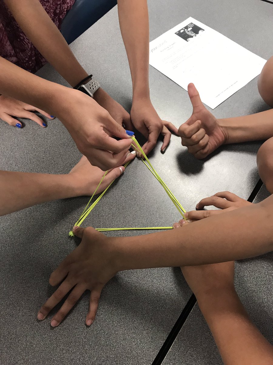 Ms_DeGraw's tweet photo. So proud of my new 7th graders today ~ Using strategies for learning math to build shapes using rope! #impressed #inspired  @joboaler https://t.co/QRVdUCdzD0