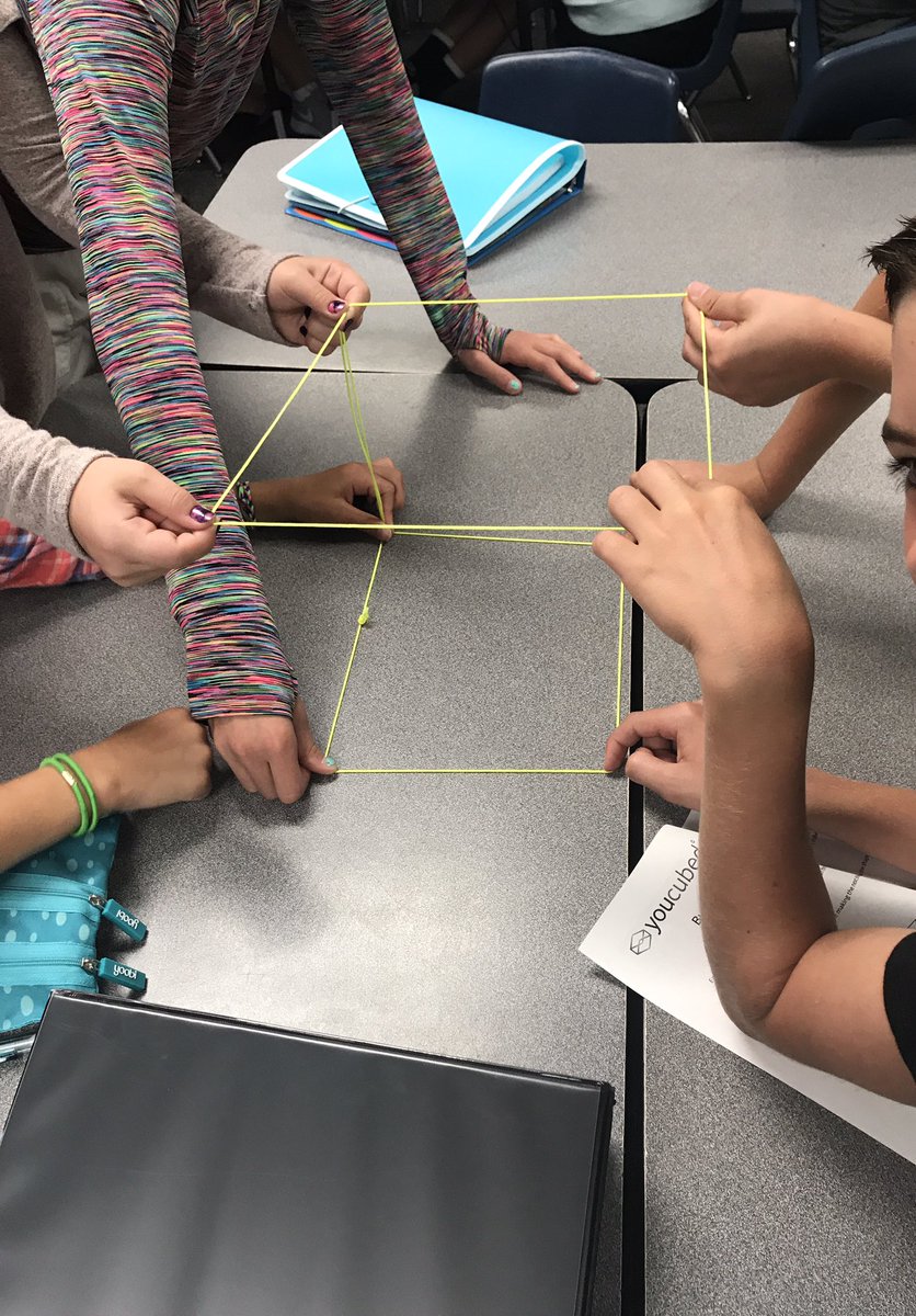 Ms_DeGraw's tweet photo. So proud of my new 7th graders today ~ Using strategies for learning math to build shapes using rope! #impressed #inspired  @joboaler https://t.co/QRVdUCdzD0