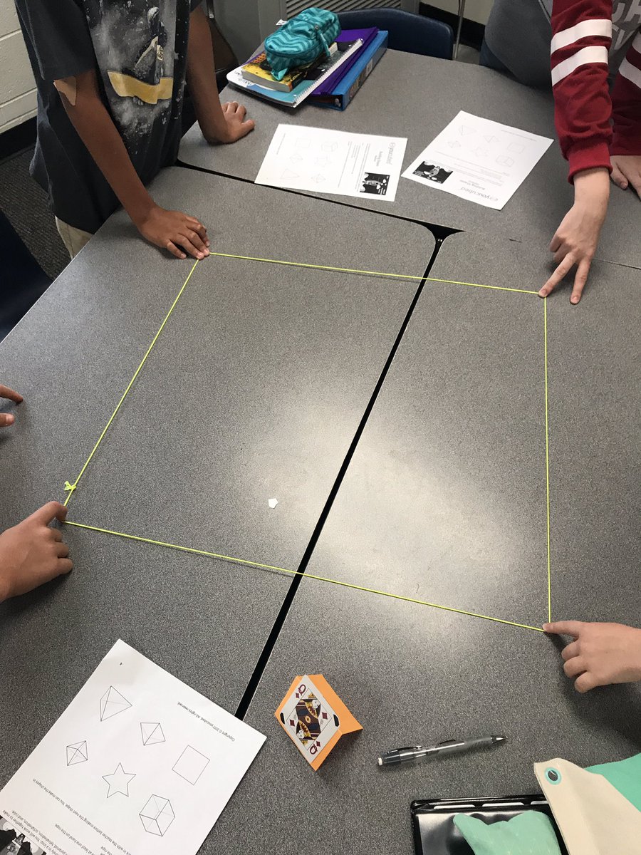 Ms_DeGraw's tweet photo. So proud of my new 7th graders today ~ Using strategies for learning math to build shapes using rope! #impressed #inspired  @joboaler https://t.co/QRVdUCdzD0