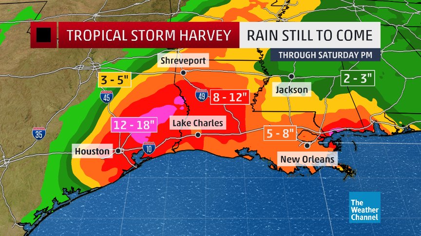 weatherchannel's tweet photo. #Harvey forecasted to make 3rd Texas landfall Wed morning.  Rain still to come.  Stay tuned to The Weather Channel for the latest. https://t.co/Ue4NMXPgxY