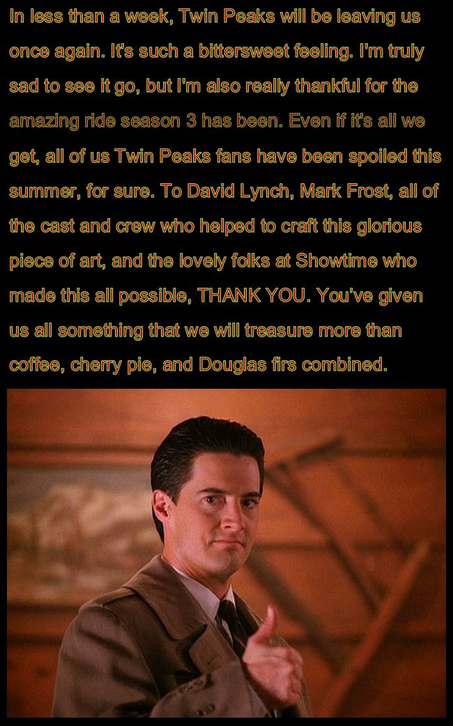Lᴀᴜʀᴀ Pᴀʟᴍᴇʀ (@misstwinpeaks89) on Twitter photo <a href="/mfrost11/">Mark Frost</a> <a href="/DAVID_LYNCH/">David Lynch</a> <a href="/SHO_TwinPeaks/">Twin Peaks</a> <a href="/Kyle_MacLachlan/">Kyle MacLachlan</a> <a href="/madchenamick/">Mädchen Amick</a> @sherilynfenn1 <a href="/LauraDern/">Laura Dern</a> ~I wish I had room to tag you all!
#TwinPeaks <a href="/mfrost11/">Mark Frost</a> <a href="/DAVID_LYNCH/">David Lynch</a> <a href="/SHO_TwinPeaks/">Twin Peaks</a> <a href="/Kyle_MacLachlan/">Kyle MacLachlan</a> <a href="/madchenamick/">Mädchen Amick</a> @sherilynfenn1 <a href="/LauraDern/">Laura Dern</a> ~I wish I had room to tag you all!
#TwinPeaks