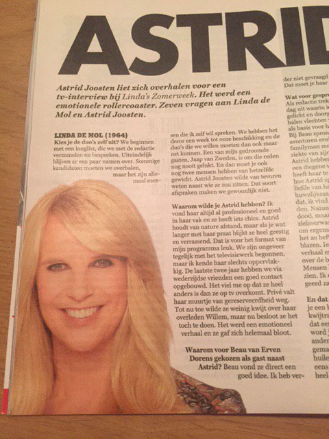 Linda de Mol heeft mij verleid. Tot een lang interview in Linda's zomerweek. Vanavond RTL4, om 21.30 uur.