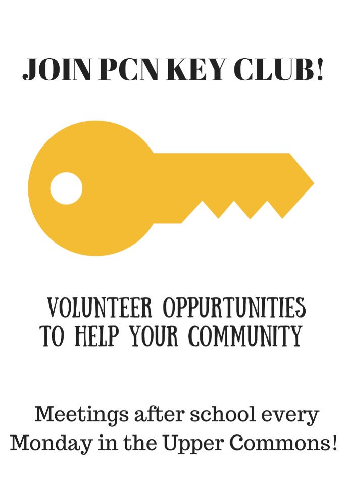 PCNKeyClub's tweet image. COME JOIN KEY CLUB!!! First meeting is this Wednesday in the Upper Commons 👍🏻🔑💓