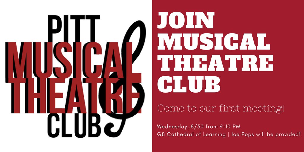 PittMusicals's tweet photo. Join MTC! First Meeting is this Wednesday @ 9 PM in CL G8 https://t.co/RO8AqnZOkB