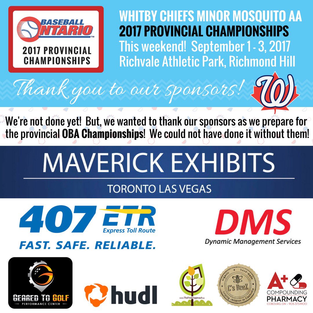 07WhitbyChiefs's tweet photo. Thank you sponsors! @MaverickExhibit @Hudl @AllanaHome #CsbeeZ #DMS #AplusCompoudingPharmacy @407_ETR @gearedtogolf #whitbychiefs https://t.co/KeuJuhAYG0