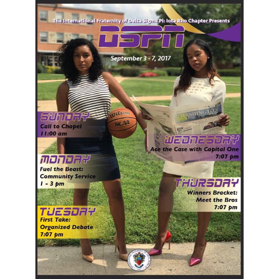 __ItsRashea's tweet photo. The international Fraternity of Delta Sigma Pi Iota Rho chapter presents "DSPN". Come join the winner's circle. #HU19 #HU20 #HU21 https://t.co/UfjgSUnzXk