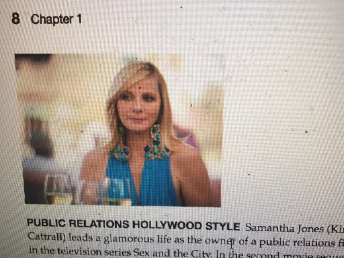 JessicaPup1g's tweet photo. My PR text book is talking about Samantha (@KimCattrall ) from SATC 😊 #satc #kimcattrall #samanthajones #prclass https://t.co/Dhz7r6ctao