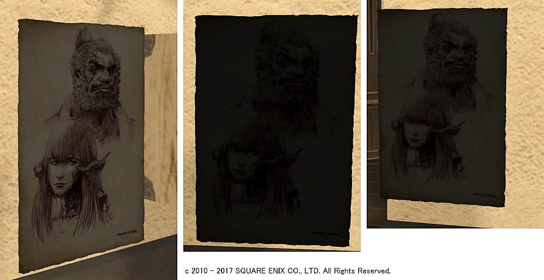 ハウジング Ff14 ユウギリとゴウセツの人相書きはちょっと変わってます Ssで3方向から撮りましたが方向によって浮き上がったり見えにくかったりとどのような仕様なんでしょうかね