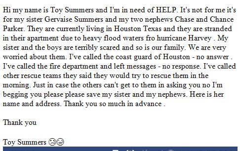 KXAN_Weather's tweet photo. For any of our followers who have responded with boats to Houston, we received this from a viewer tonight hoping to help her family... https://t.co/im9iwxWXlO