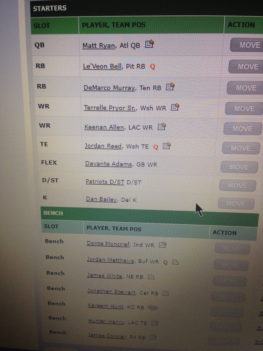 TraeWaynes's tweet photo. @FFHitman Kareem hunt, davante Adams, hunter Henry for dalvin, Jamison crowder, gillislee? This is my team .5ppr https://t.co/1te8qbyIxA
