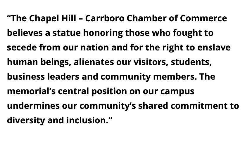Move_The_Statue's tweet photo. Glad to see the @CarolinaChamber of Commerce call for moving UNC's Confederate #SilentSam. Via @WCHLChapelboro. https://t.co/HhI3wSaU3N https://t.co/3xKjq8ReZz
