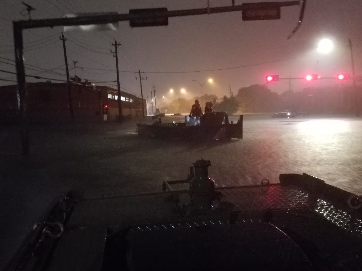 TXMilitary's tweet photo. We will not stop. #Texas #NationalGuard currently on #NightOps search and rescue in military watercraft to help #Texans in need. #Harvey https://t.co/EkBKE8QZwN