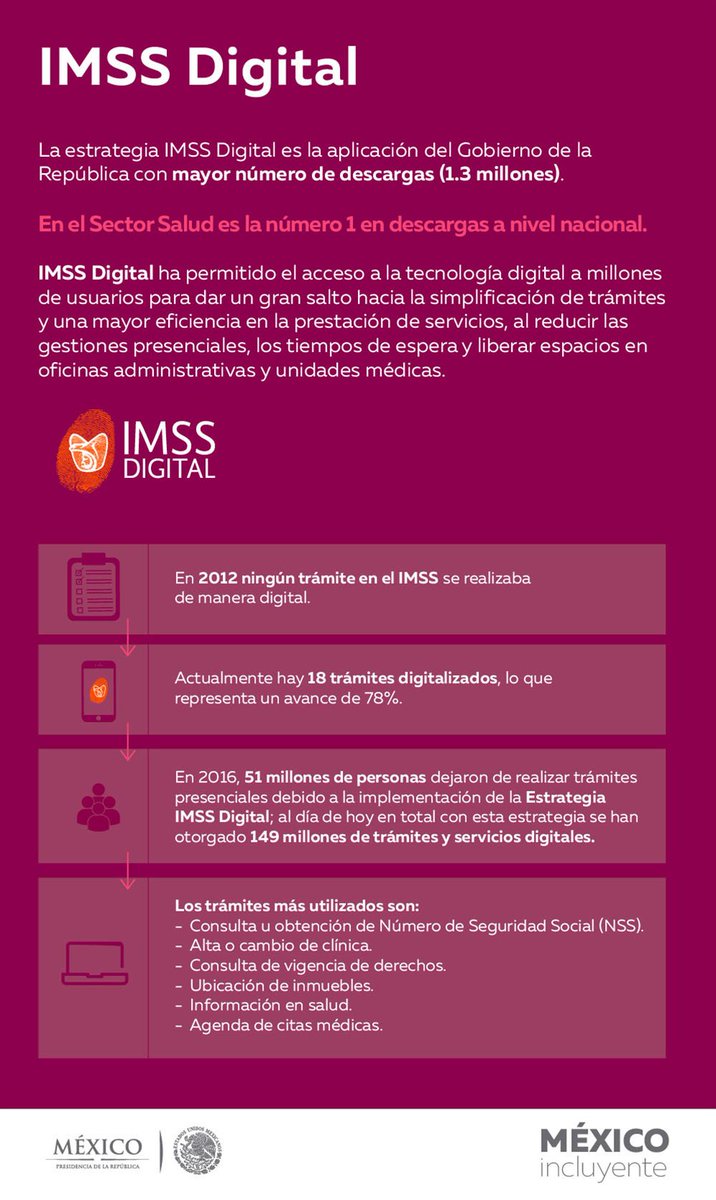 PresidenciaMX's tweet photo. Con #IMSSDigital se moderniza y agiliza el acceso a servicios del Sector Salud. ¡Lo bueno cuenta y queremos que siga contando! #5toInforme https://t.co/LzbKDTokhV