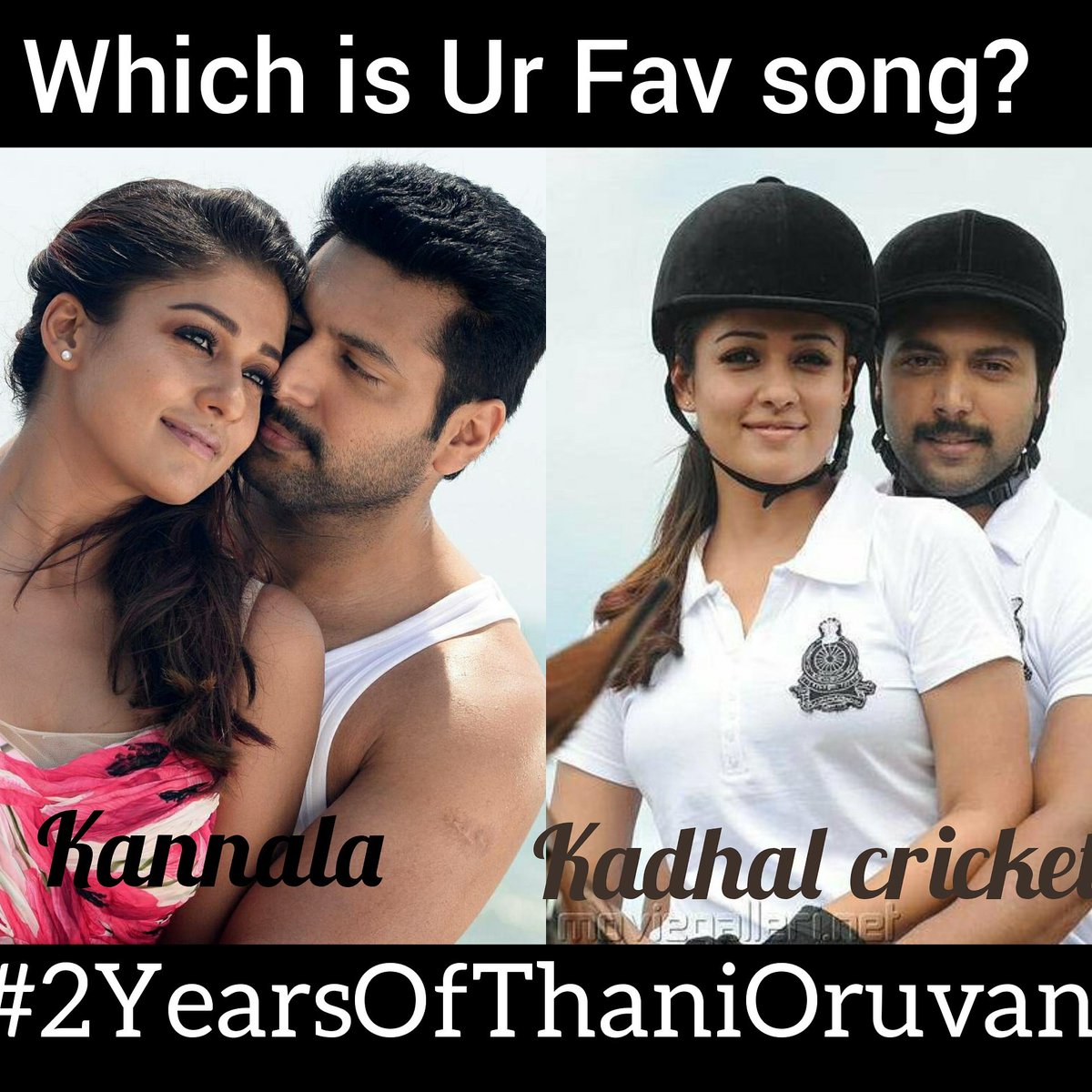 jayamravifc_'s tweet photo. Which one is ur fav??? #KannalaKannala #KadhalCricket #2yearsofThanioruvan @actor_jayamravi @NayantharaU @hiphoptamizha https://t.co/ujDo4Q3sBc