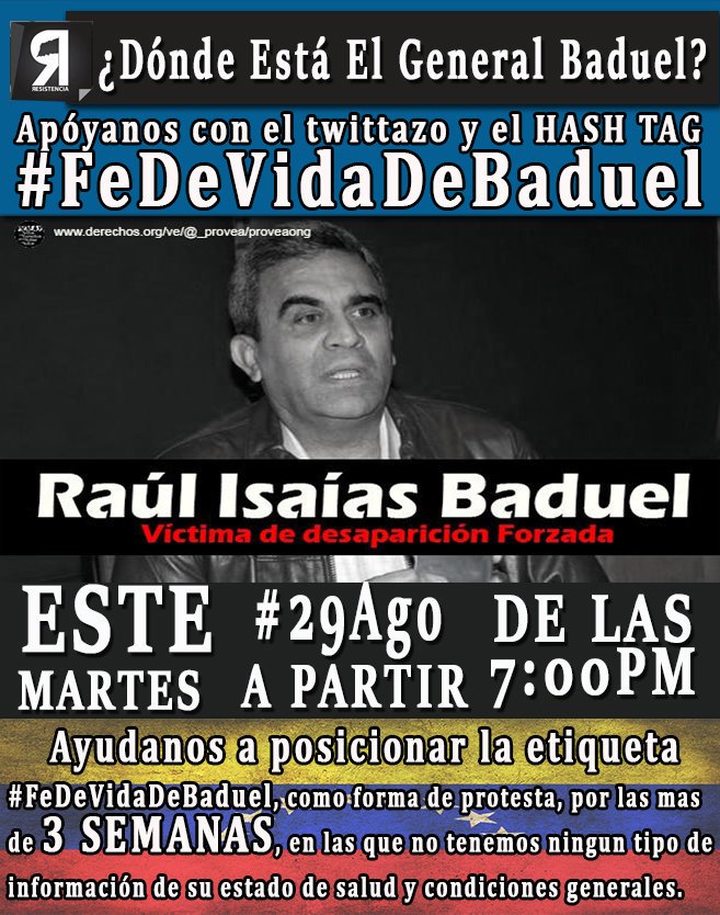 AndreinaBaduel's tweet photo. ¡FAVOR RT! Lamentablemente en horas, mi papá @RaulBaduel cumple 3 SEMANAS desaparecido por la Tiranía, los invito a sumarse a esta campaña. https://t.co/5wQjGpkz2l