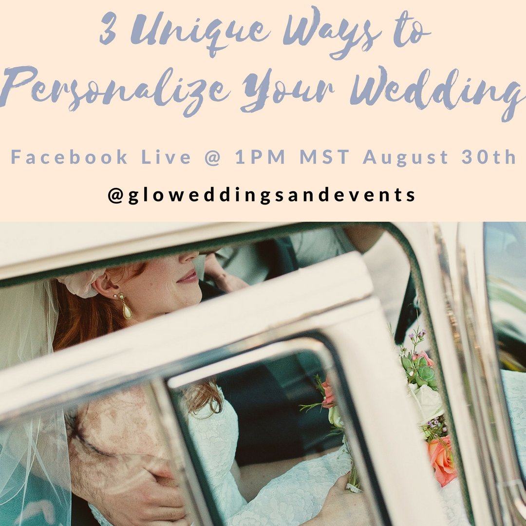 GlowEventCO's tweet photo. Join us LIVE on Facebook this Wednesday (August 28th) at 1PM MST! #glowevents #uniquewedding #fblive #weddingideas https://t.co/fSImymgaIz