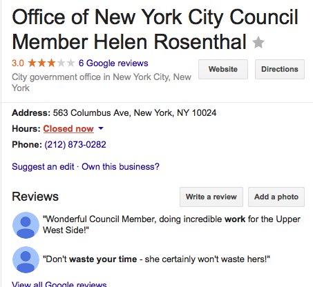 SayNo2Helen's tweet photo. Google Helen and write a review on the right!  Love the line "Don't waste your time - she certainly won't waste hers!" #SayHellNo2Helen #UWS https://t.co/mULGC0BLdC