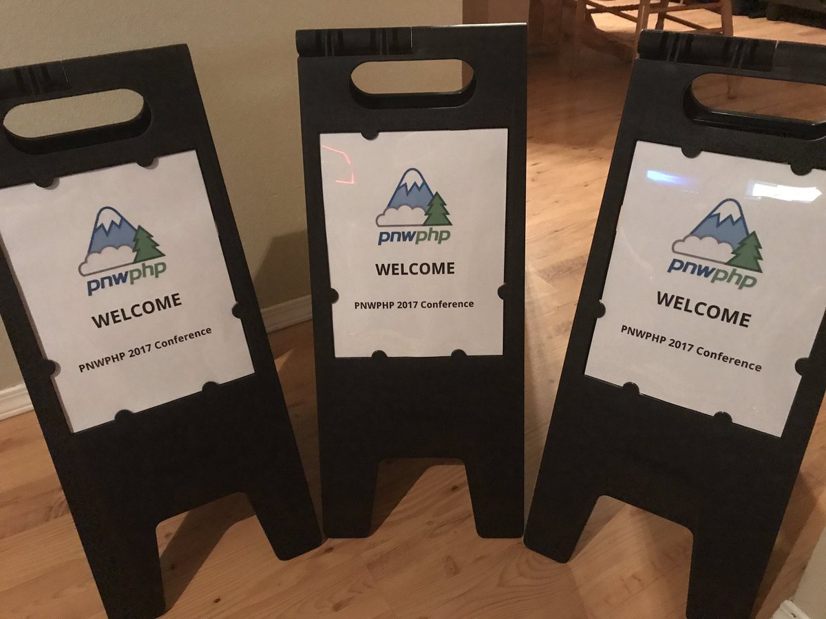 TessaMero's tweet image. Alright, the @pnwphp signs to find your way from the elevator to the venue is ready to go :-P #PNWPHP
